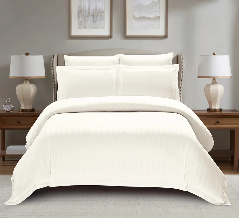 Donetella Hotel Striped Duvet Cover Set, Fits 200x200 cm Size Bed, 6-Pcs King Size Bedding Set, Brushed Microfiber Fabric, (Filler Not Included).